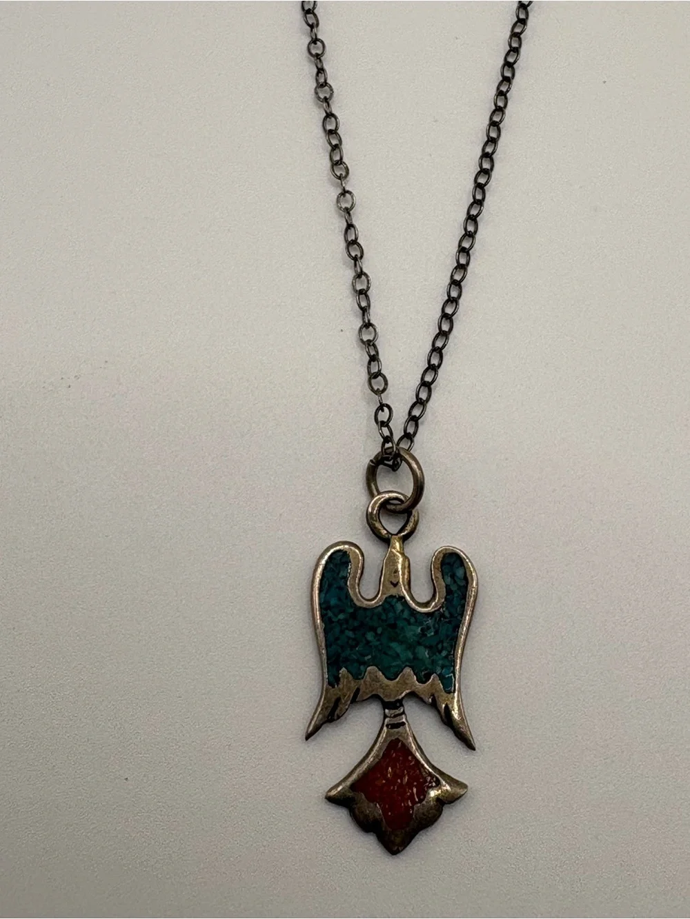 Vintage Teal and Brown Eagle Pendant Necklace - Women Jewelry